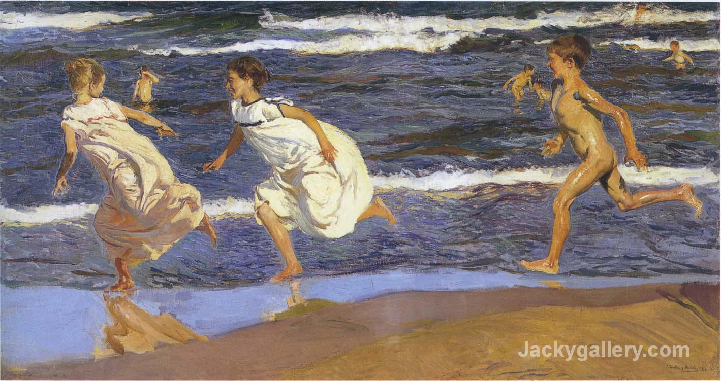 Running along the beach by Joaquin Sorolla y Bastida paintings reproduction